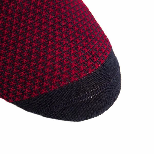 Navy and Red Birdseye Cotton Sock Linked Toe Mid-Calf