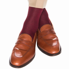 Navy and Red Birdseye Cotton Sock Linked Toe Mid-Calf