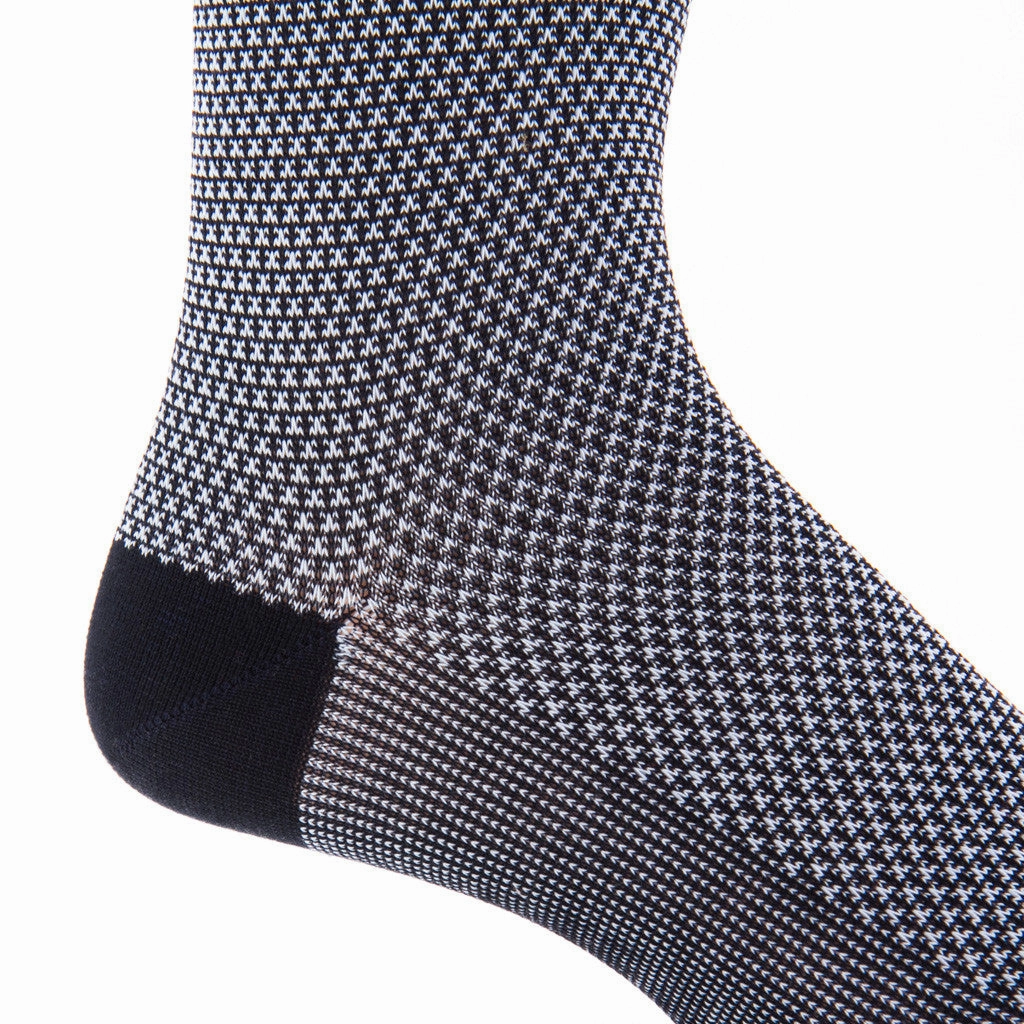 Navy and Sky Blue Birdseye Cotton Sock Linked Toe Mid-Calf