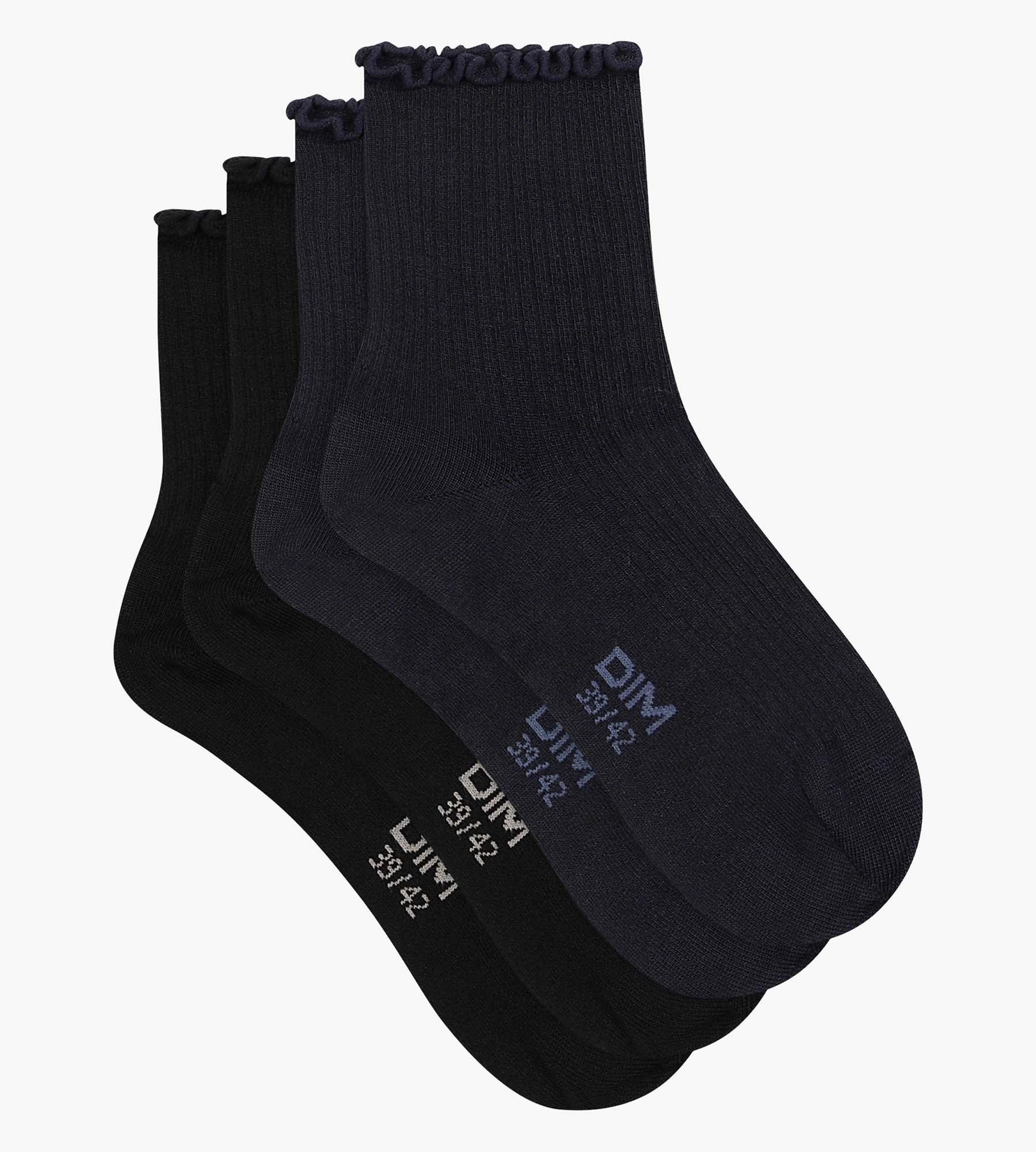 Pack of 2 pairs of women's socks with ruffles Black Navy Dim Modal