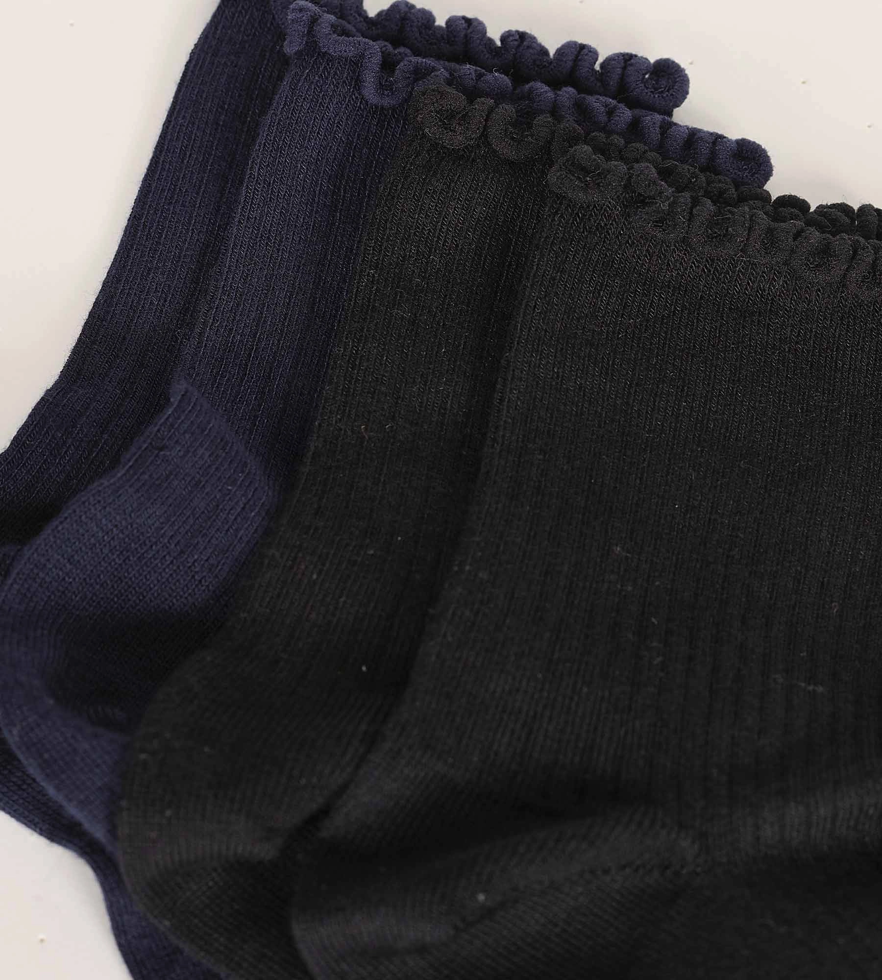 Pack of 2 pairs of women's socks with ruffles Black Navy Dim Modal