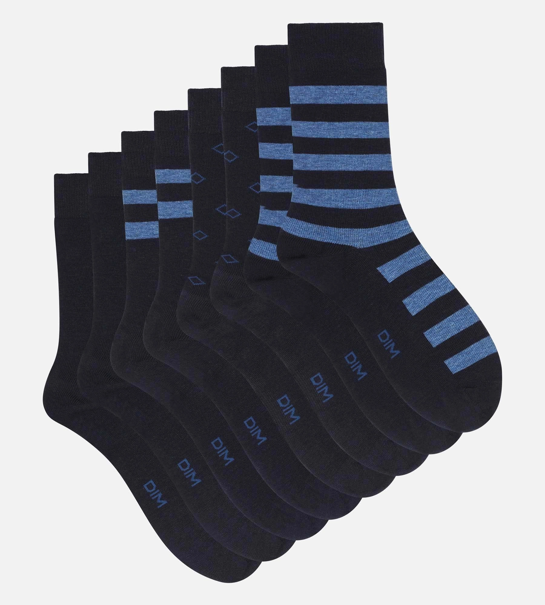 Pack of 4 pairs of men's striped cotton socks in Navy EcoDim Style