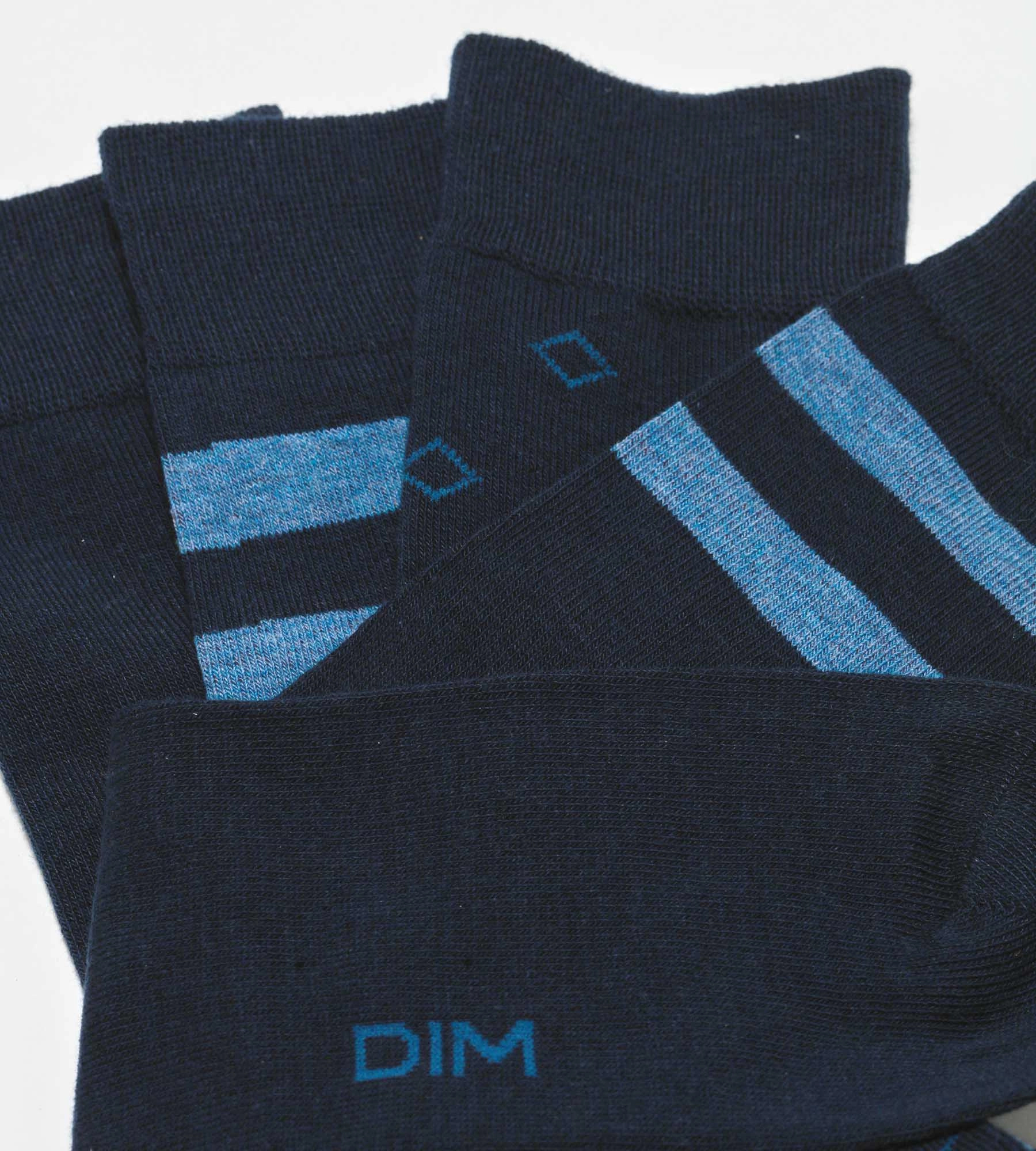 Pack of 4 pairs of men's striped cotton socks in Navy EcoDim Style