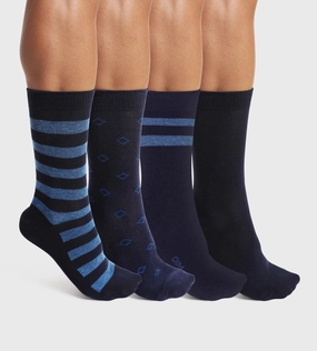 Pack of 4 pairs of men's striped cotton socks in Navy EcoDim Style