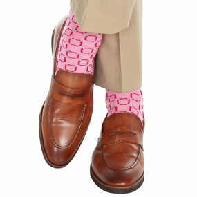 Pink with Rose and Grass Green Circles Cotton Sock Linked Toe OTC