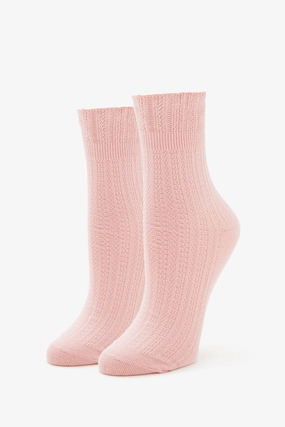 Pointelle Ruffle Trim Crew Socks