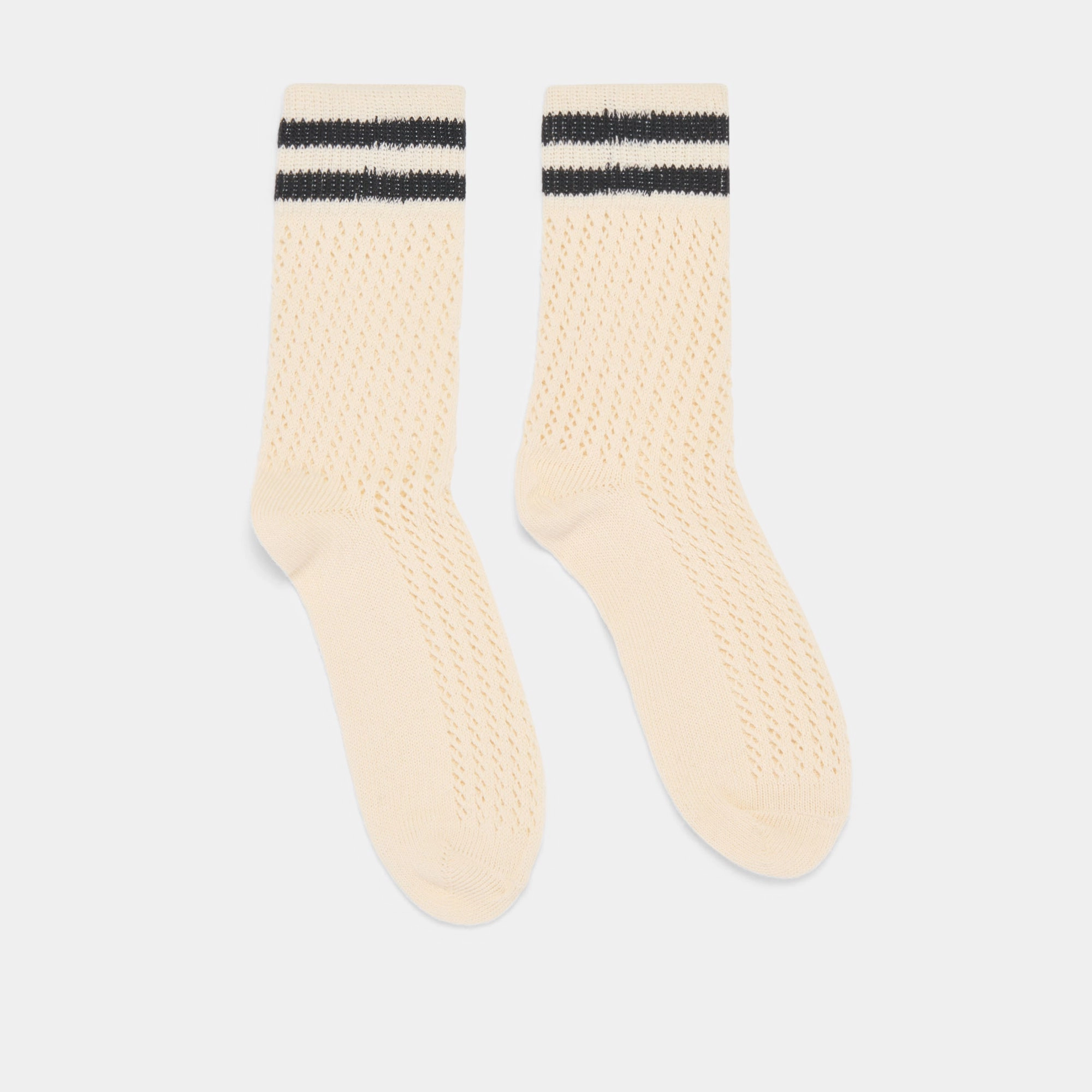 POINTELLE STRIPED SOCKS WHITE BLACK