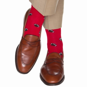 Red with Coffee Brown Football Cotton Sock Linked Toe OTC