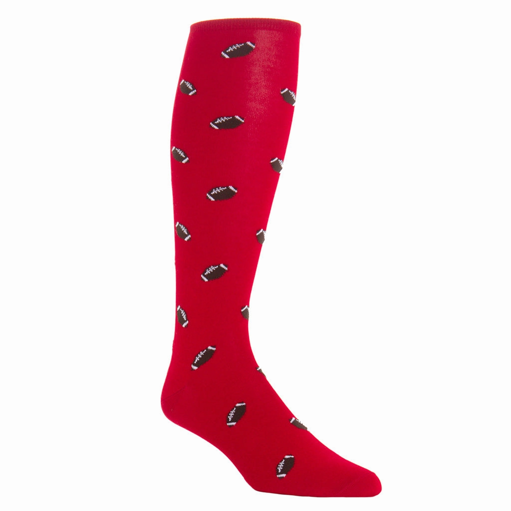Red with Coffee Brown Football Cotton Sock Linked Toe OTC