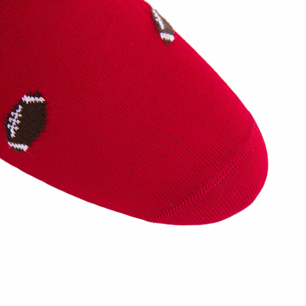 Red with Coffee Brown Football Cotton Sock Linked Toe OTC