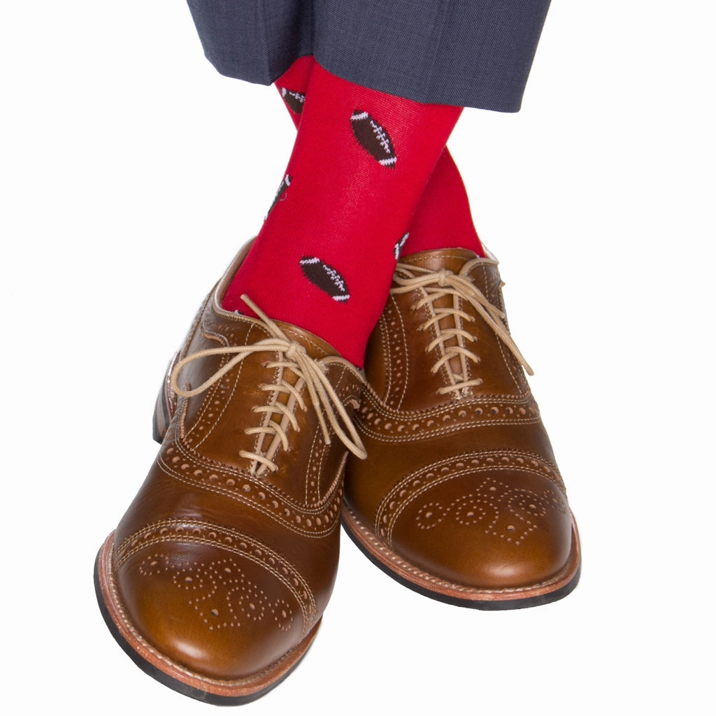 Red with Coffee Brown Football Cotton Sock Linked Toe OTC
