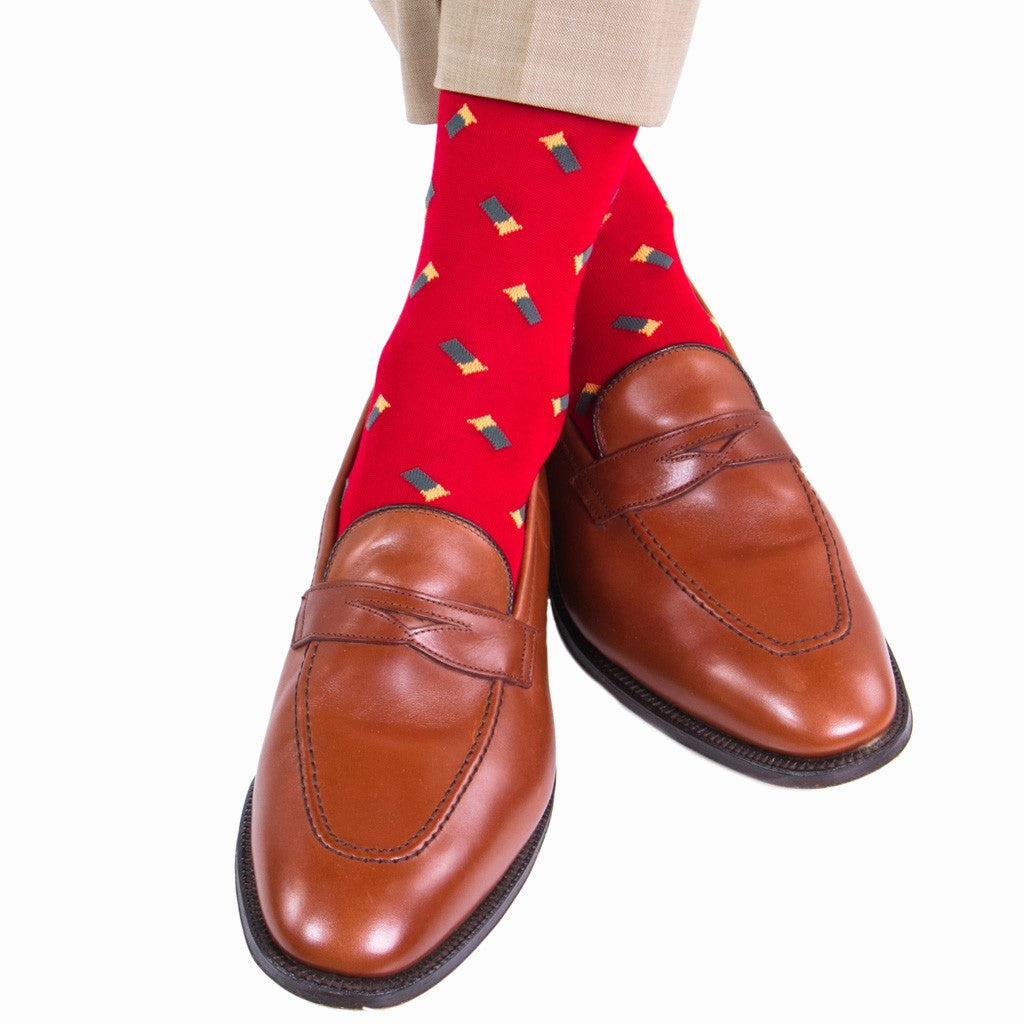 Red with Green Shotgun Shell Cotton Sock Linked Toe OTC