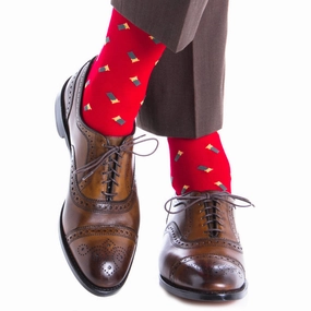 Red with Green Shotgun Shell Cotton Sock Linked Toe OTC