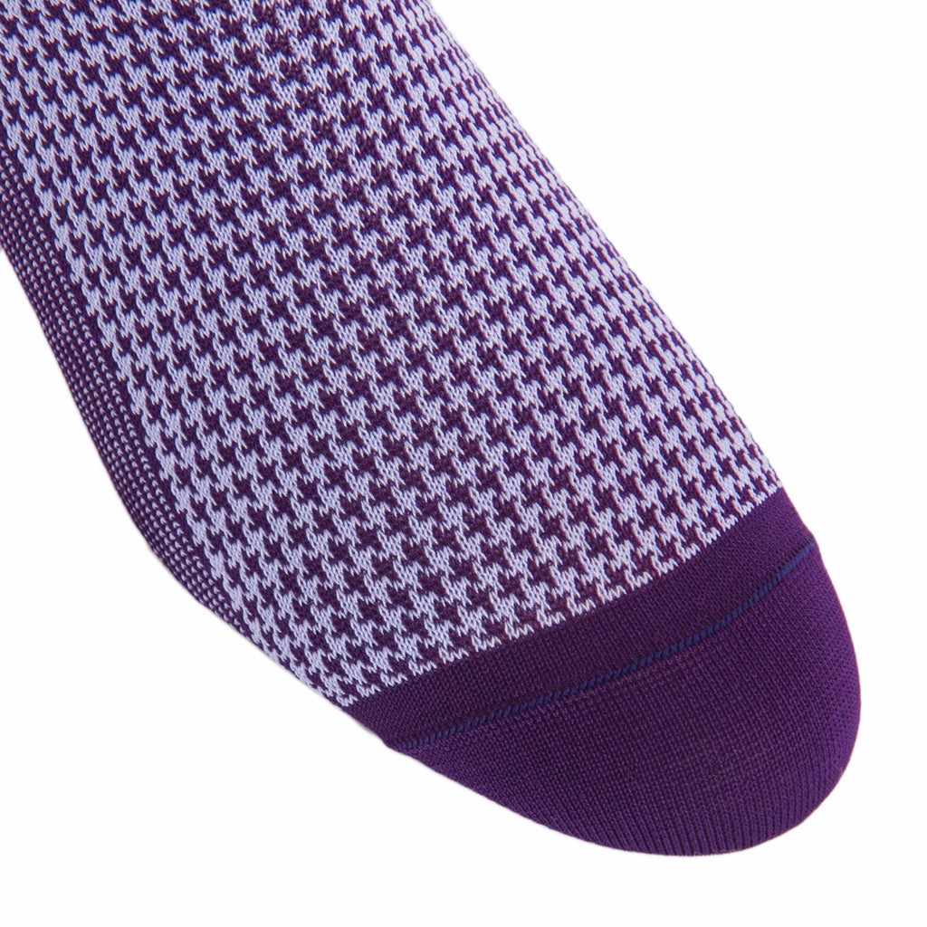 Royal Purple and Lavender Houndstooth Cotton Sock Linked Toe Mid-Calf