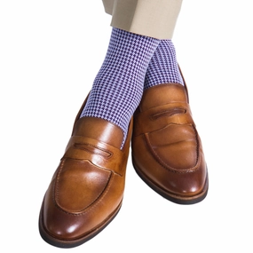 Royal Purple and Lavender Houndstooth Cotton Sock Linked Toe Mid-Calf