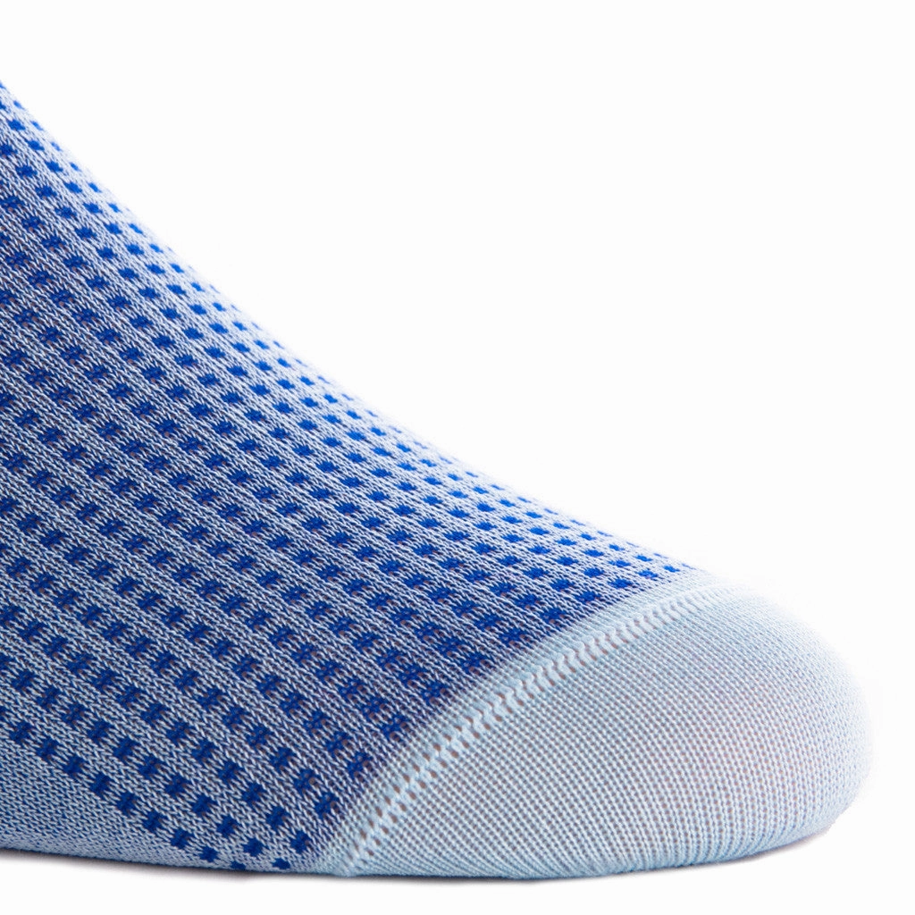 Sky Blue and Clematis Blue Grenadine Cotton Sock Linked Toe Mid-Calf