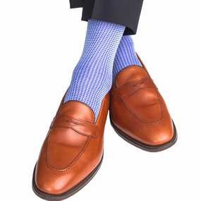 Sky Blue and Clematis Blue Grenadine Cotton Sock Linked Toe Mid-Calf