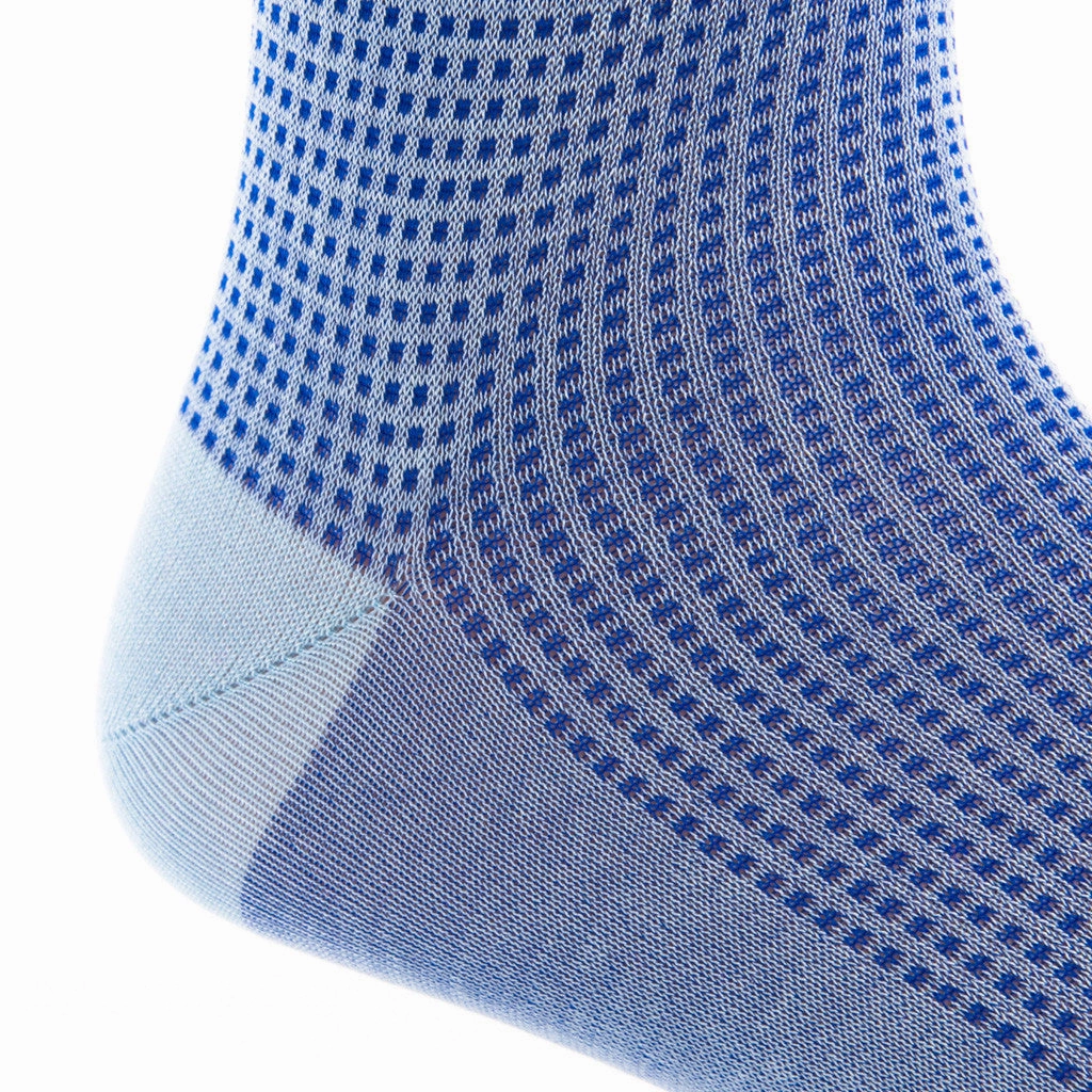 Sky Blue and Clematis Blue Grenadine Cotton Sock Linked Toe Mid-Calf