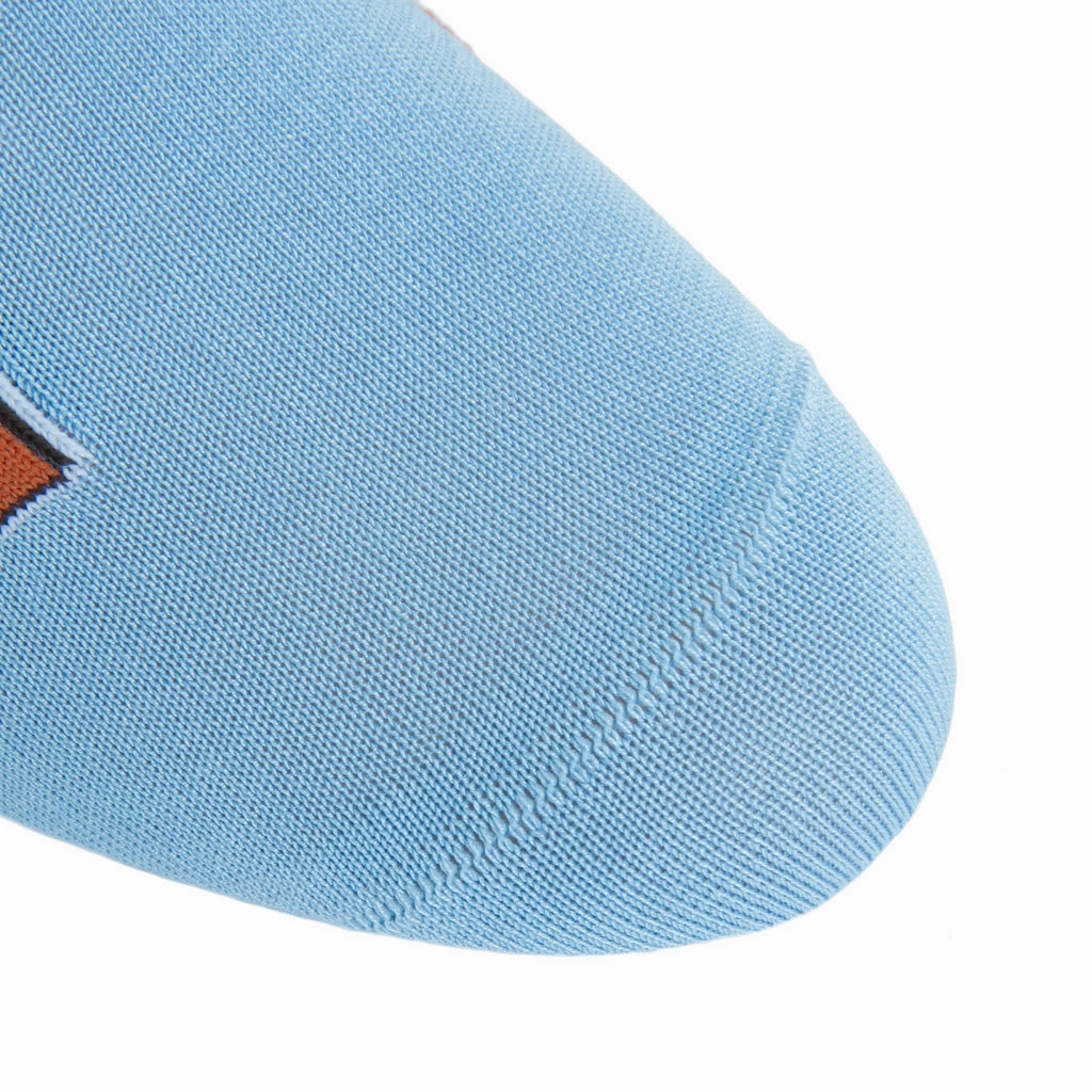 Sky Blue with Black and Burnt Orange and Red Bourbon Bottles Cotton Sock Linked Toe OTC