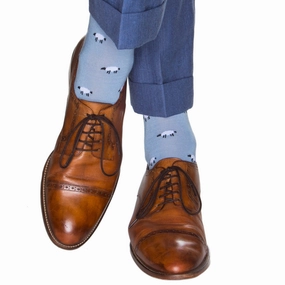 Sky Blue with Black and White Sheep with Dress Navy Tipping Fine Merino Wool Sock Linked Toe OTC