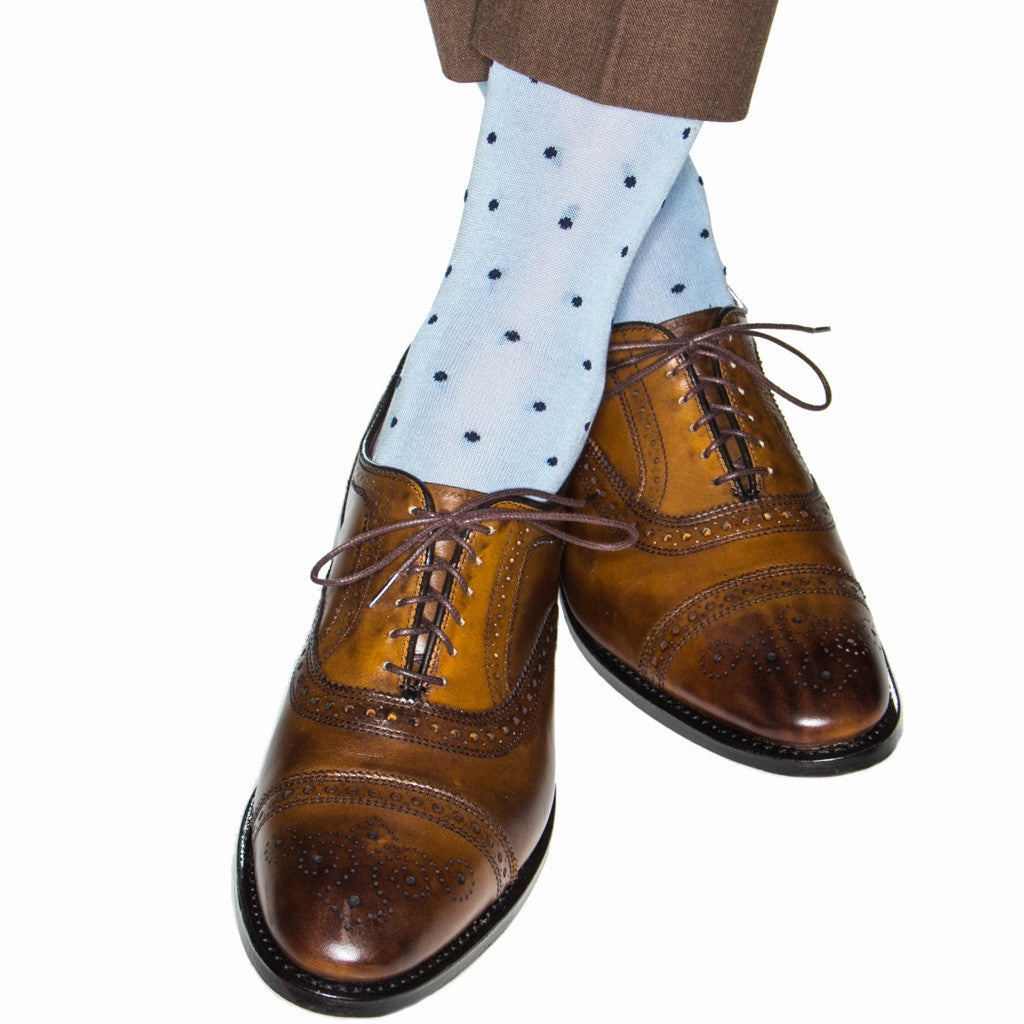 Sky Blue with Navy Dot Cotton Sock Linked Toe OTC