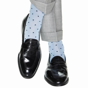 Sky Blue with Navy Dot Cotton Sock Linked Toe OTC