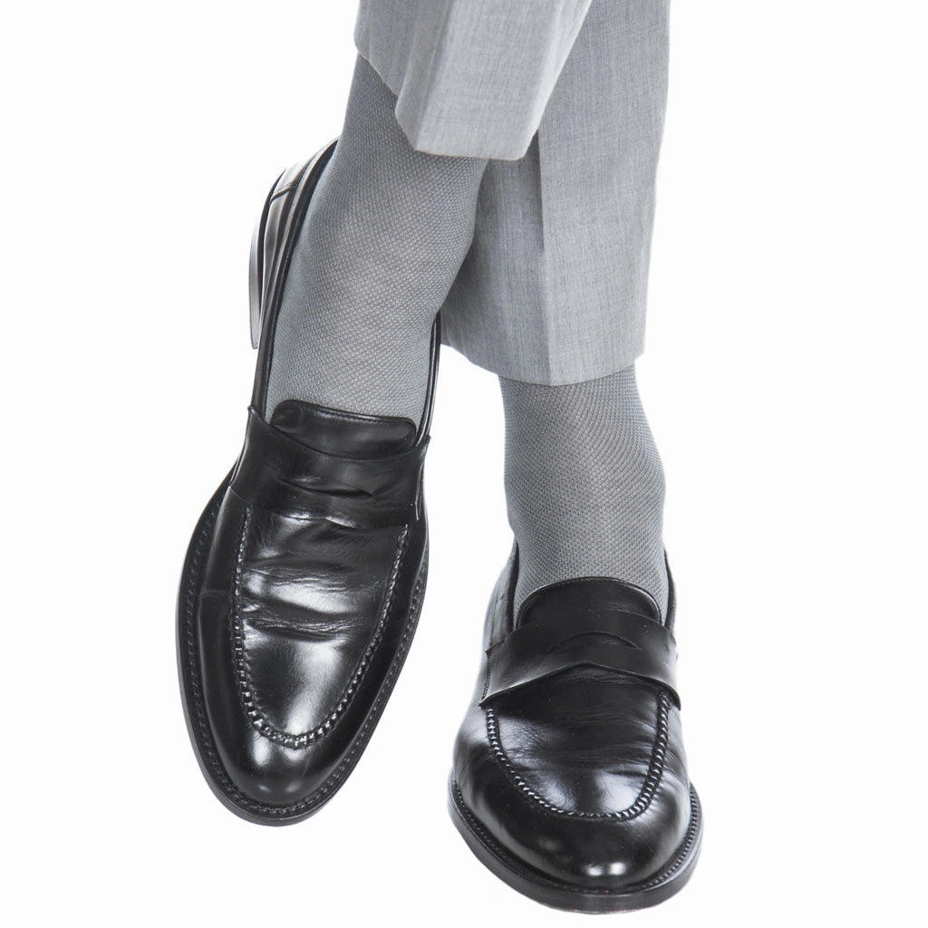 Steel Gray with Ash Nailhead Cotton Sock Linked Toe Mid-Calf
