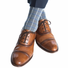 Steel Gray with Clematis Blue and Ash Window Pane Cotton Sock Linked Toe Mid-Calf