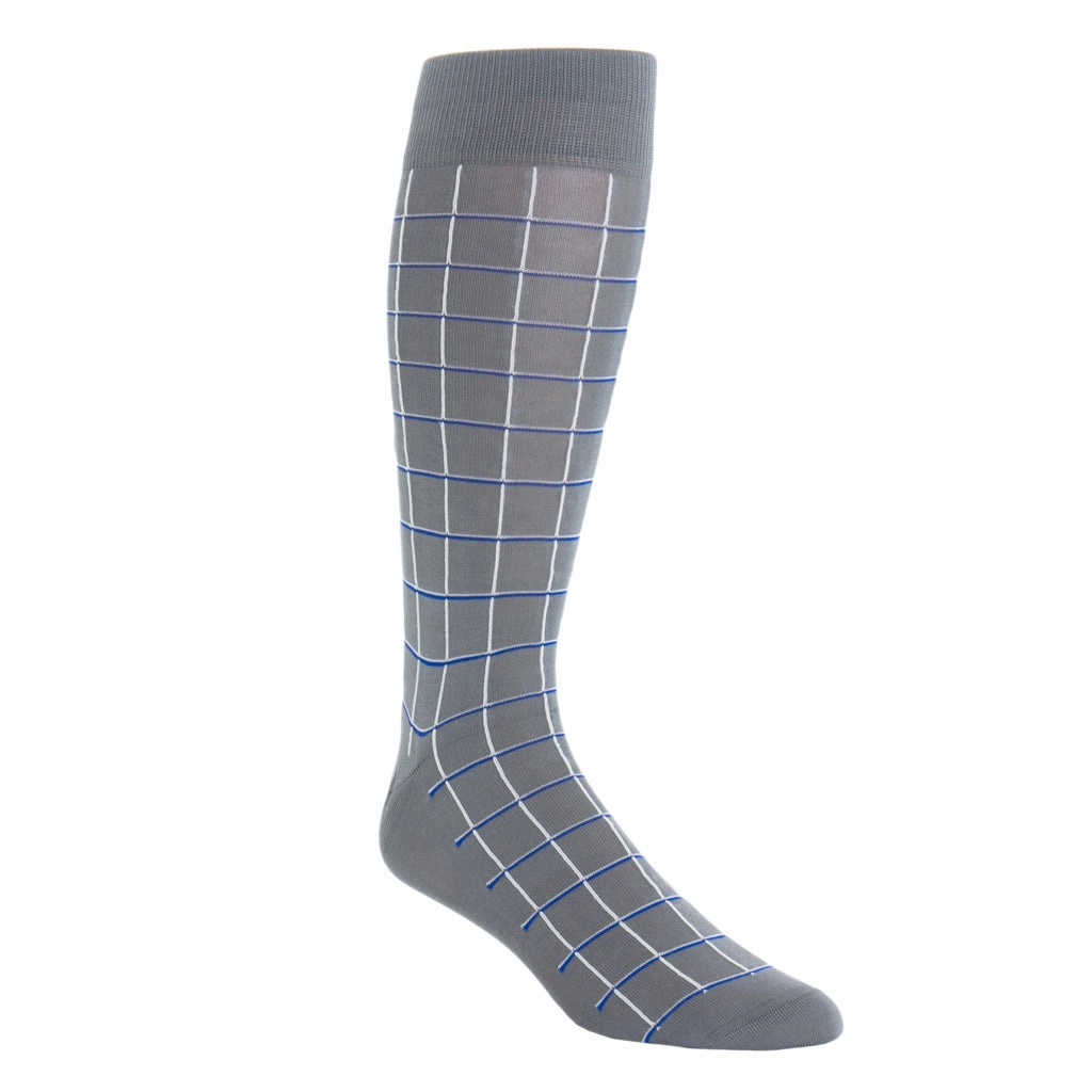 Steel Gray with Clematis Blue and Ash Window Pane Cotton Sock Linked Toe OTC