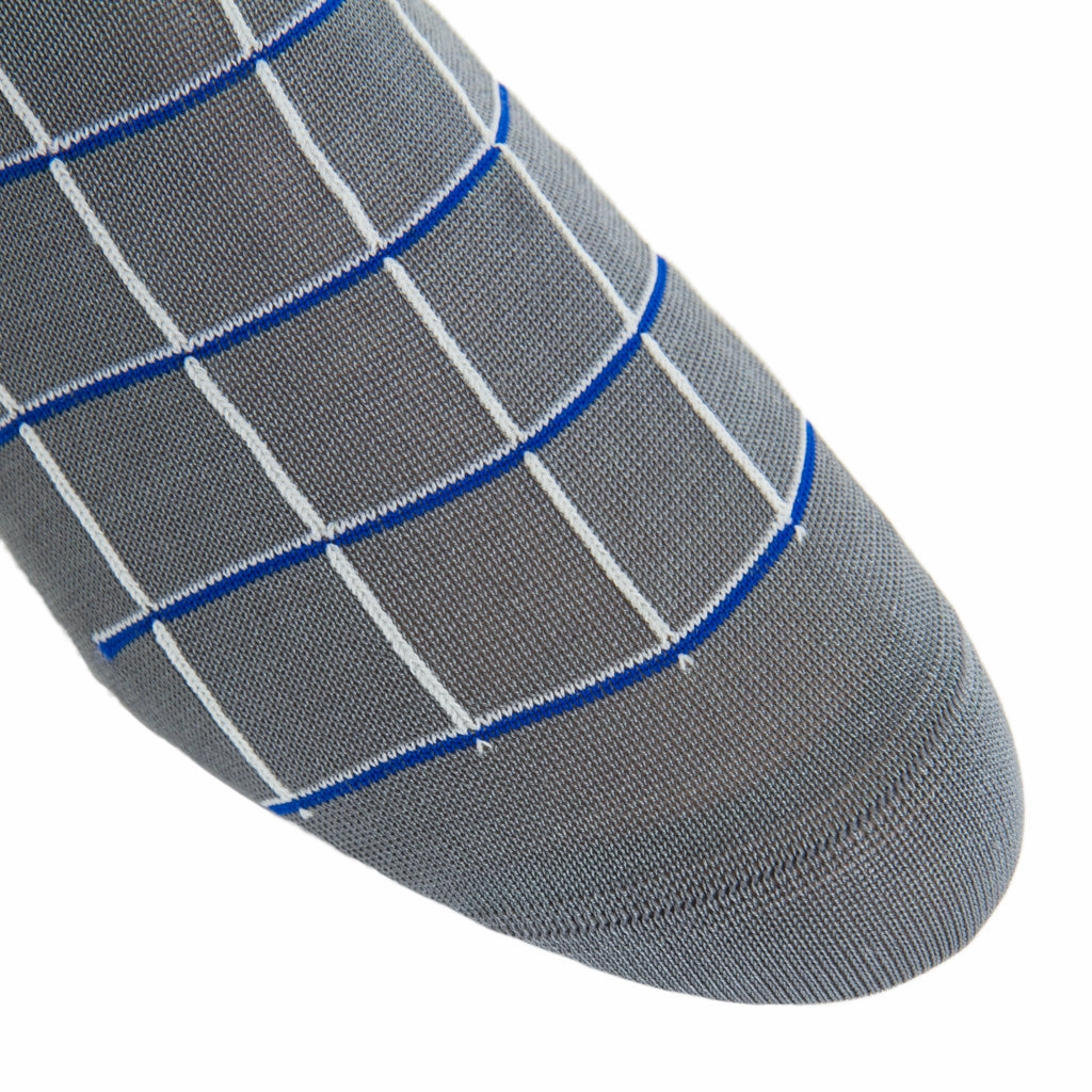 Steel Gray with Clematis Blue and Ash Window Pane Cotton Sock Linked Toe OTC
