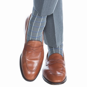 Steel Gray with Clematis Blue and Ash Window Pane Cotton Sock Linked Toe OTC