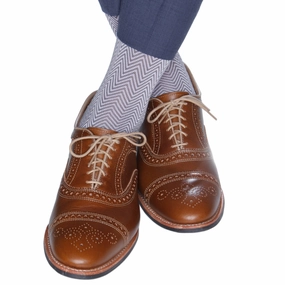 Steel Gray with Lavender Chevron Cotton Sock Linked Toe Mid-Calf