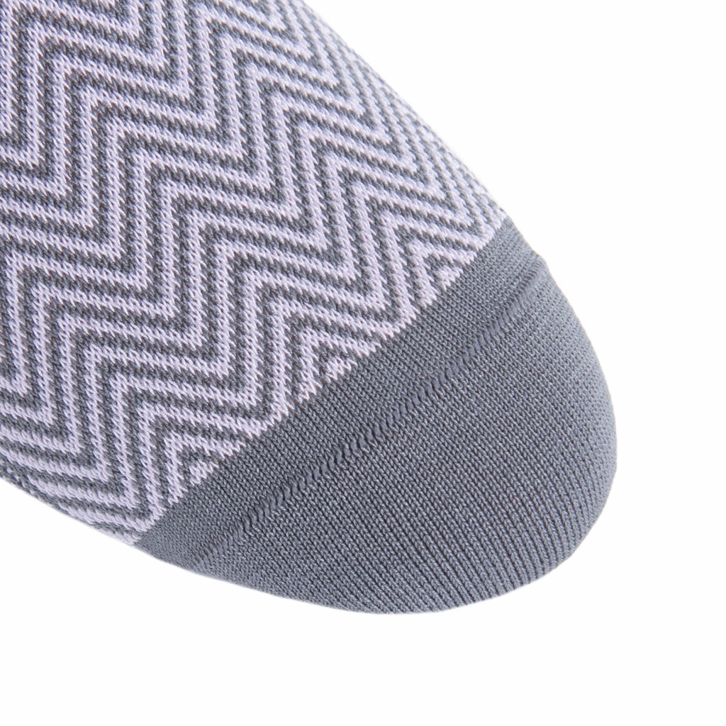 Steel Gray with Lavender Chevron Cotton Sock Linked Toe Mid-Calf
