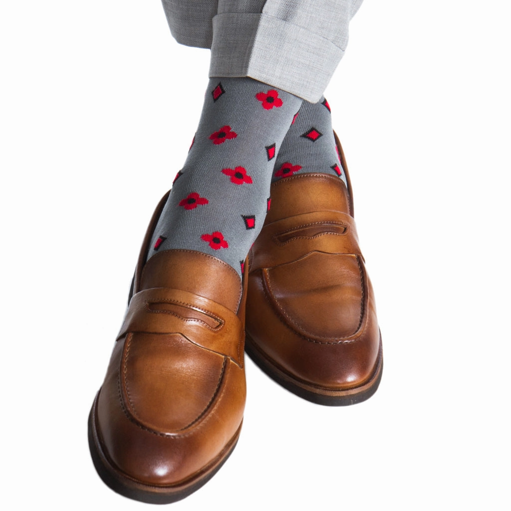 Steel Grey with Black and Red Neats Cotton Sock Linked Toe OTC