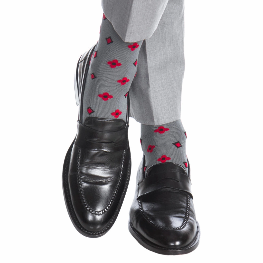 Steel Grey with Black and Red Neats Cotton Sock Linked Toe OTC