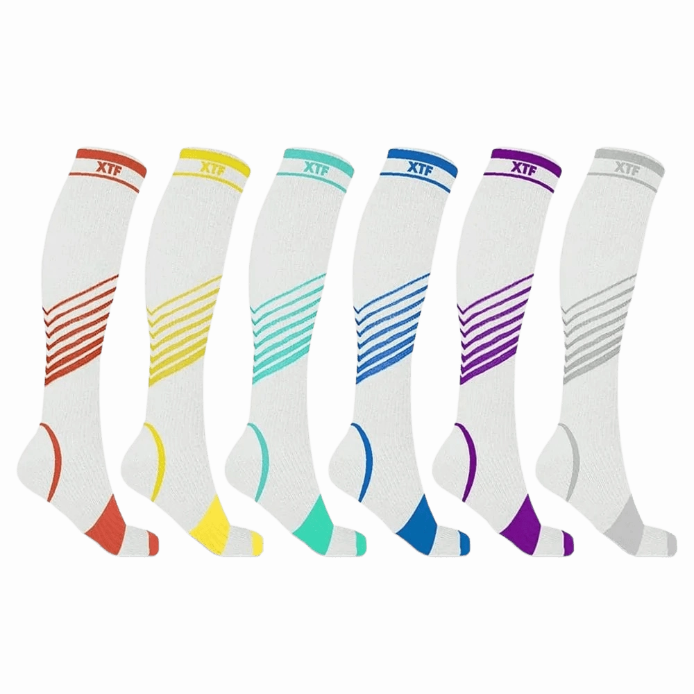 Ultra V-Striped White Edition Knee-High Compression Socks (6-Pairs)