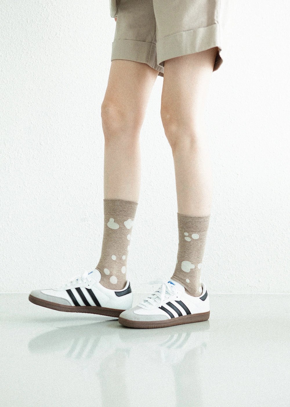 Women's Dalmatian Pattern Socks - Beige & Ivory