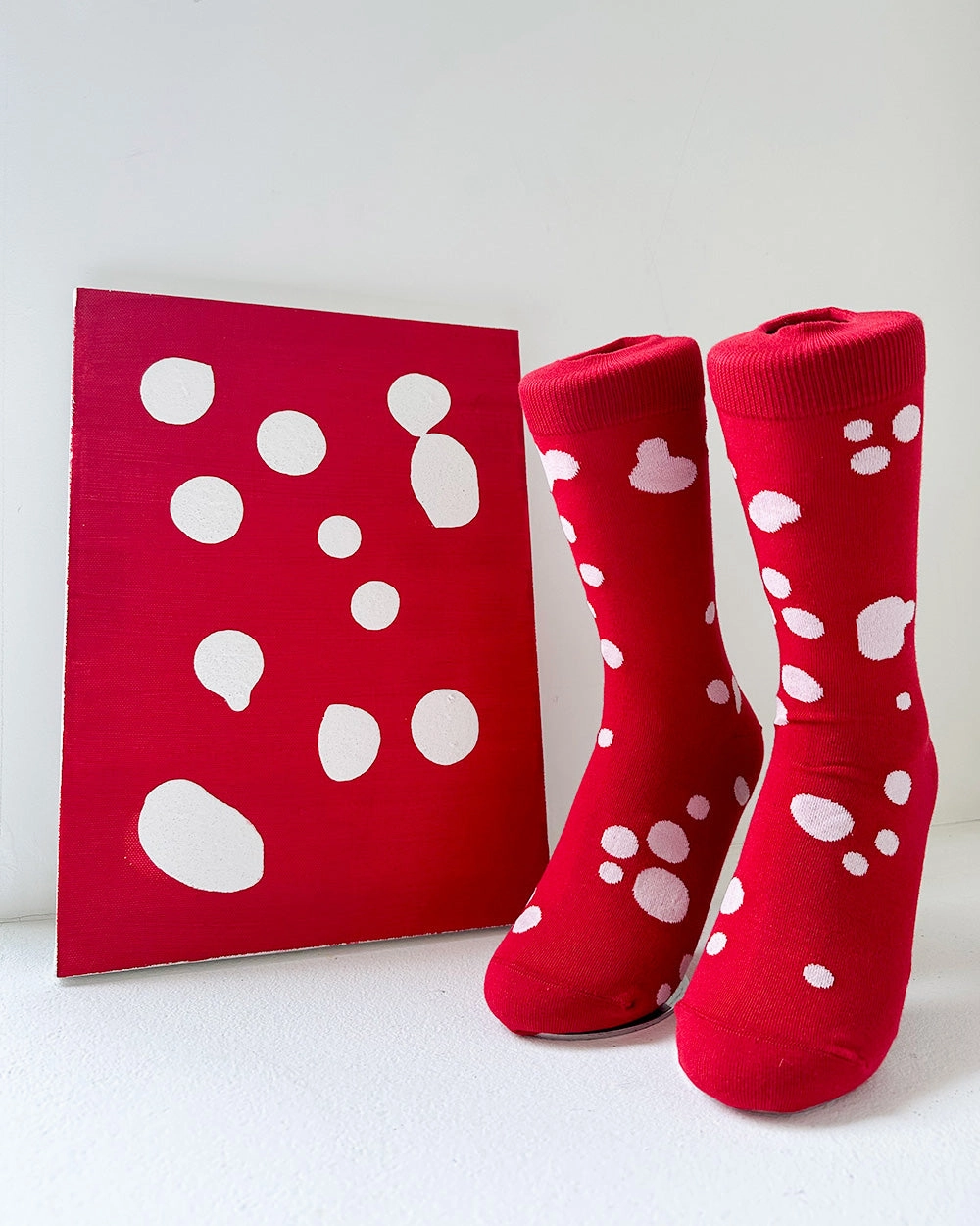 Women's Dalmatian Pattern Socks - Red & White