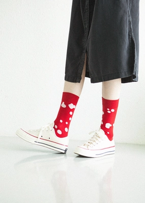 Women's Dalmatian Pattern Socks - Red & White