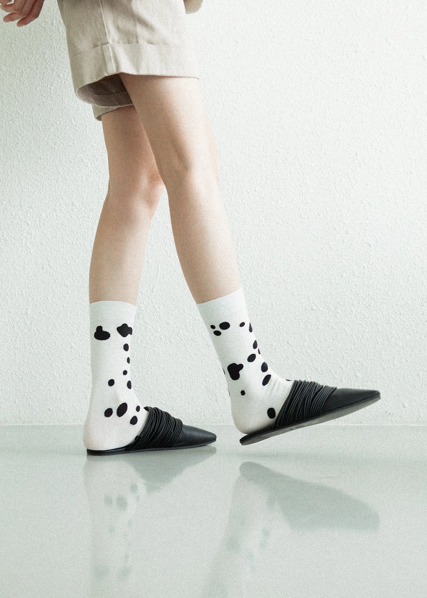 Women's Dalmatian Pattern Socks - White & Black